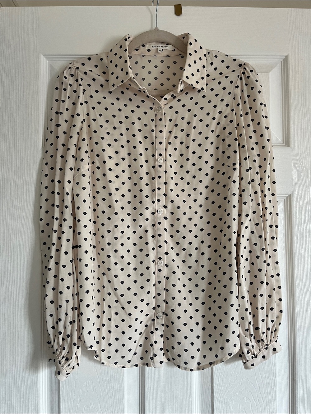 Emerson Fry Cream (unattached) Tie-Neck Button-Down Shirt w Black Shell “Dots”